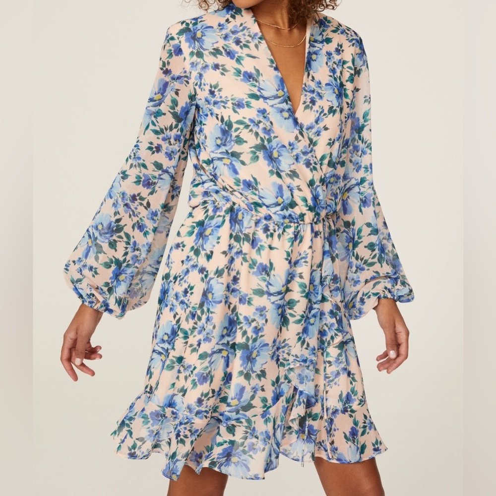 Alexia Admor Blue Flowered Floral Long Sleeve Dress